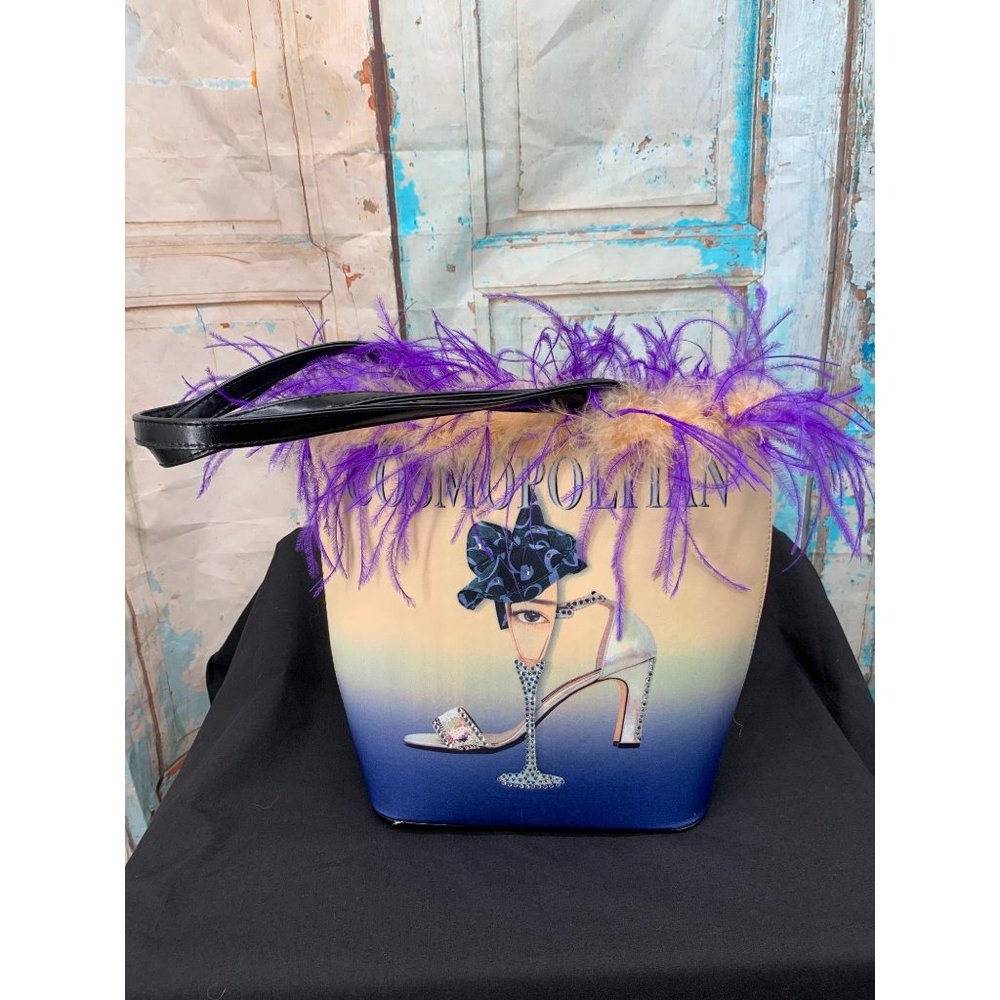 Cosmopolitan Purse with Purple and Cream Feather Trim